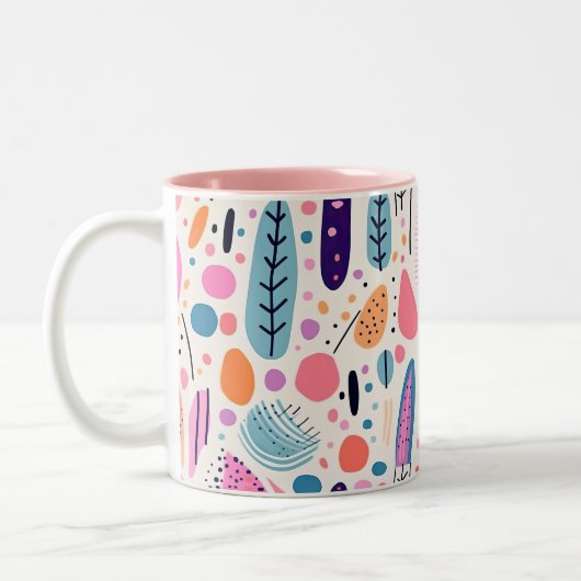 Abstraktes botanisches Muster Pastel BOHO Chic Zweifarbige Tasse (Links)