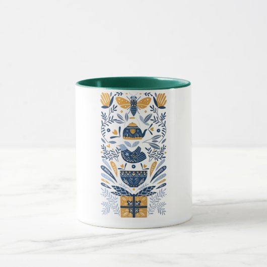 Abstraktes botanisches und tierisches Wandgemälde Tasse (Zentrum)