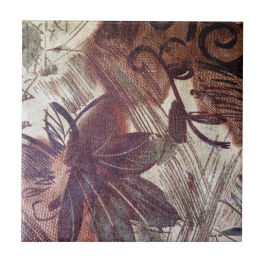 Abstraktes braunes Blumendesign 1 Fliese (Vorderseite)