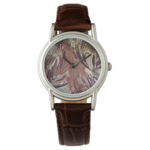 Abstraktes braunes florales Design 2 Armbanduhr