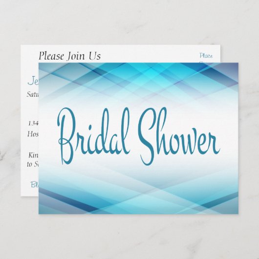 Abstraktes Brautparty, blau und weiß Einladung (Vorne/Hinten)