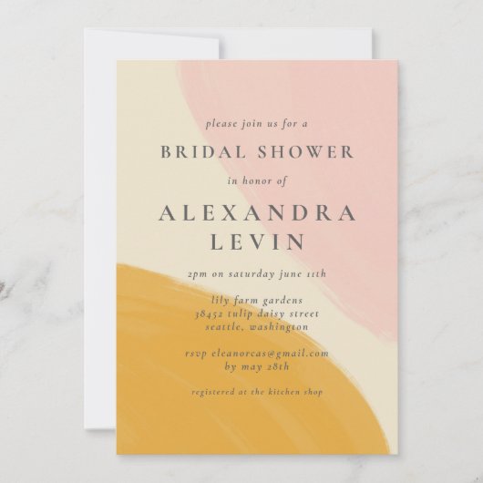 Abstraktes Brautparty in Rosa und Orange Einladung (Vorderseite)