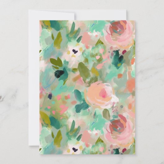 Abstraktes Brautparty mit Blumen und Grün Einladung (Rückseite)