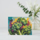 Abstraktes Broccoli-Muster mit fetten Pinselstrich Postkarte (Stehend Vorderseite)