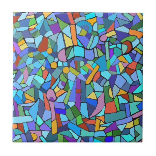 Abstraktes buntes blaues Mosaik-Muster Fliese (Vorderseite)