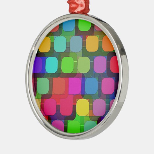 Abstraktes, buntes Quadrat-Muster Silbernes Ornament (Links)