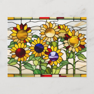 Abstraktes Buntglas-Sonnenblumen  Postkarte