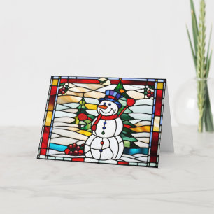 Abstraktes Buntglas-Weihnachts-Schneemann  Feiertagskarte
