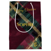 Abstraktes Burgund & Green Kariert Christmas Custo Mittlere Geschenktüte (Vorderseite)