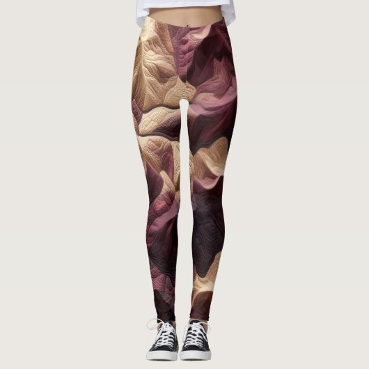 Abstraktes Burgund-Tan-Topographie Landschaft Leggings (Vorderseite)