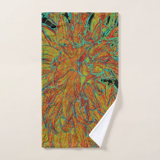 Abstraktes Burnt Orange und grünes Dahlia Bloom Badhandtuch Set (Handtuch)