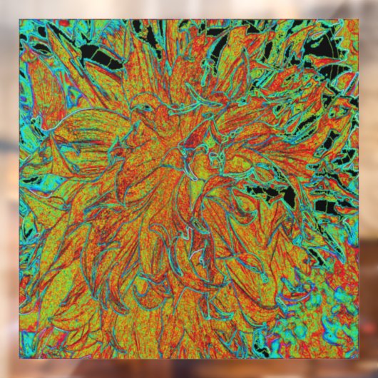 Abstraktes Burnt Orange und grünes Dahlia Bloom Fensteraufkleber (Blatt 2)