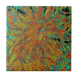 Abstraktes Burnt Orange und grünes Dahlia Bloom Fliese