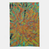 Abstraktes Burnt Orange und grünes Dahlia Bloom Geschirrtuch (Vertikal)
