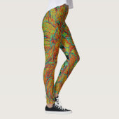 Abstraktes Burnt Orange und grünes Dahlia Bloom Leggings (Rechts)