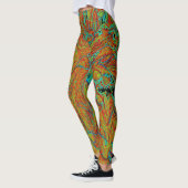 Abstraktes Burnt Orange und grünes Dahlia Bloom Leggings (Links)