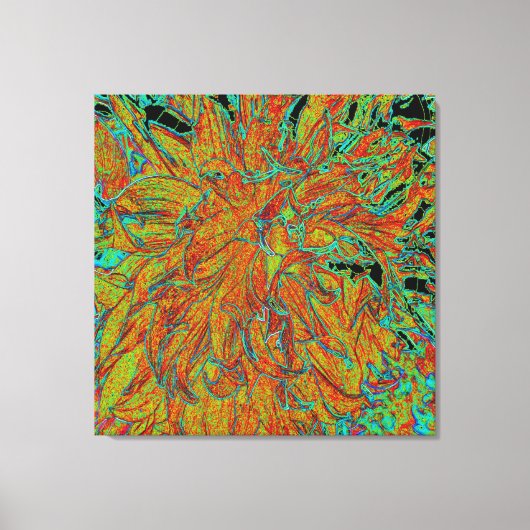Abstraktes Burnt Orange und grünes Dahlia Bloom Leinwanddruck (Vorderseite)