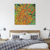 Abstraktes Burnt Orange und grünes Dahlia Bloom Leinwanddruck (Insitu (Schlafzimmer))