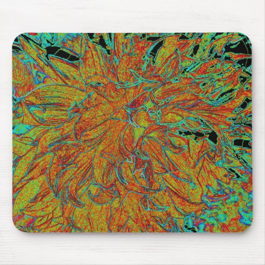 Abstraktes Burnt Orange und grünes Dahlia Bloom Mousepad (Vorne)