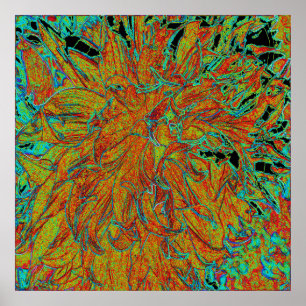 Abstraktes Burnt Orange und grünes Dahlia Bloom Poster