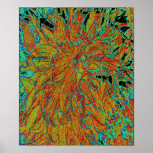 Abstraktes Burnt Orange und grünes Dahlia Bloom Poster