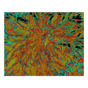 Abstraktes Burnt Orange und grünes Dahlia Bloom Poster