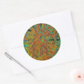 Abstraktes Burnt Orange und grünes Dahlia Bloom Runder Aufkleber (Umschlag)