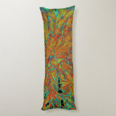 Abstraktes Burnt Orange und grünes Dahlia Bloom Seitenschläferkissen (Rückseite (Vertikal))