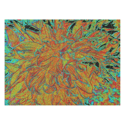 Abstraktes Burnt Orange und grünes Dahlia Bloom Tischdecke (Vorderseite (Horizontal))