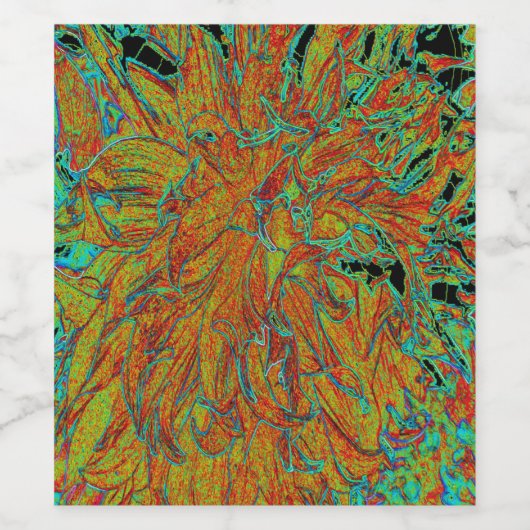 Abstraktes Burnt Orange und grünes Dahlia Bloom Weinetikett (Einzelnes Label)