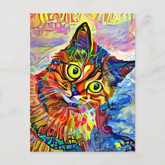Abstraktes Cat Face Impressionist Portrait Paintin Postkarte (Vorderseite)