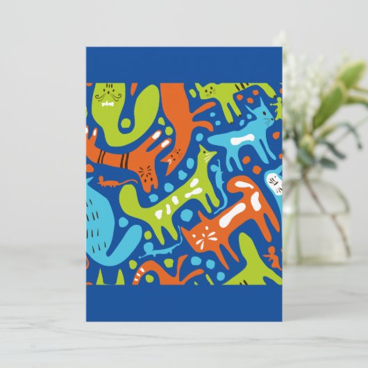 Abstraktes Cat Pattern Whimsisches Modernes Hausti Einladung (Stehend Vorderseite)