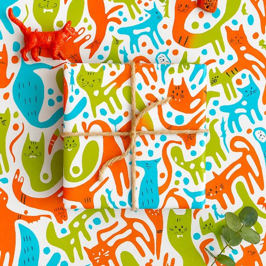 Abstraktes Cat Pattern Whimsisches Modernes Hausti Geschenkpapier