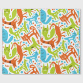 Abstraktes Cat Pattern Whimsisches Modernes Hausti Geschenkpapier (Flach)