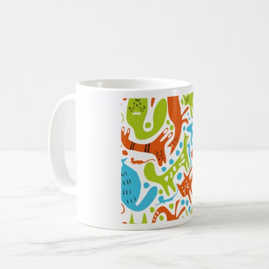 Abstraktes Cat Pattern Whimsisches Modernes Hausti Kaffeetasse (Vorderseite Links)