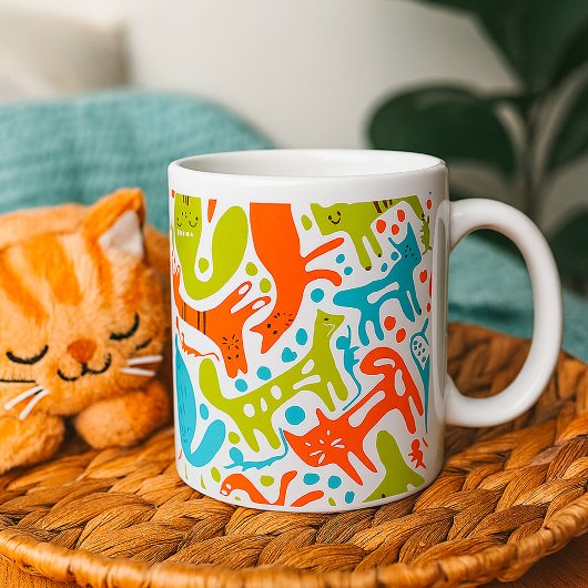 Abstraktes Cat Pattern Whimsisches Modernes Hausti Kaffeetasse