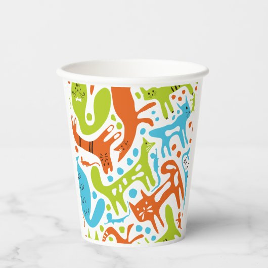 Abstraktes Cat Pattern Whimsisches Modernes Hausti Pappbecher (Vorderseite)