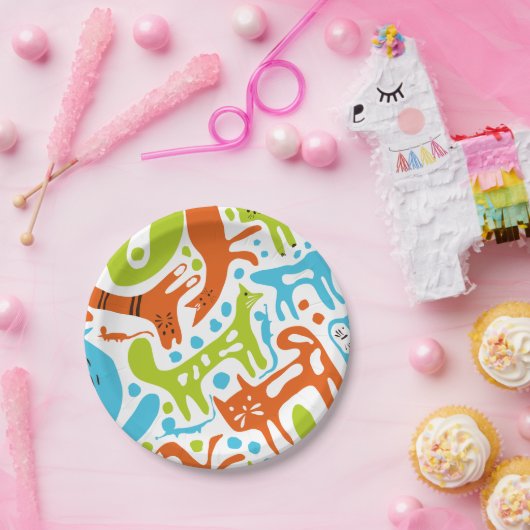 Abstraktes Cat Pattern Whimsisches Modernes Hausti Pappteller (Party)