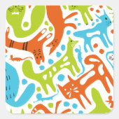 Abstraktes Cat Pattern Whimsisches Modernes Hausti Quadratischer Aufkleber (Vorderseite)