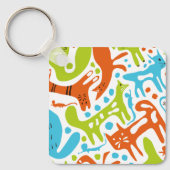 Abstraktes Cat Pattern Whimsisches Modernes Hausti Schlüsselanhänger (Vorderseite)