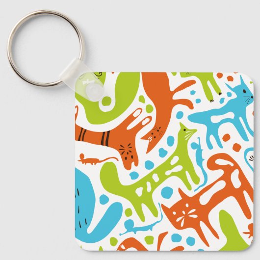 Abstraktes Cat Pattern Whimsisches Modernes Hausti Schlüsselanhänger (Vorderseite)