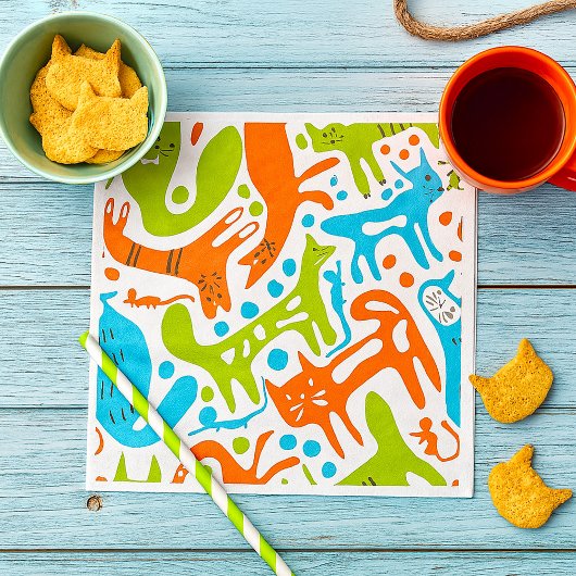 Abstraktes Cat Pattern Whimsisches Modernes Hausti Serviette