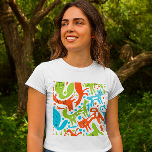 Abstraktes Cat Pattern Whimsisches Modernes Hausti T-Shirt
