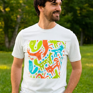 Abstraktes Cat Pattern Whimsisches Modernes Hausti T-Shirt