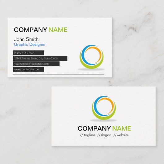 Abstraktes Circular Logo Modern Stylish anpassbar Visitenkarte (Vorne/Hinten)