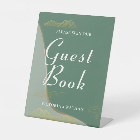 Abstraktes Cloud Pattern Gold Line Gäestbook Sockelschild (Vorderseite)