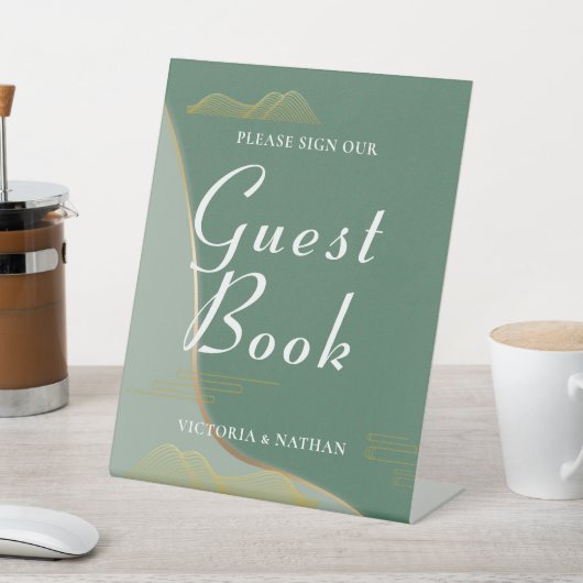 Abstraktes Cloud Pattern Gold Line Gäestbook Sockelschild (In SItu)