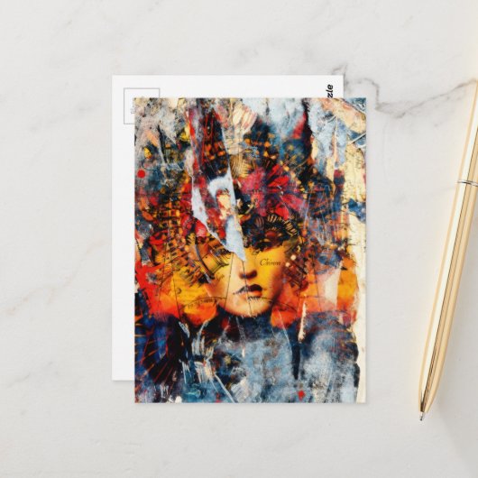 abstraktes Collage mit Gesicht Mixed Media Postkarte (Vorderseite/Rückseite Beispiel)