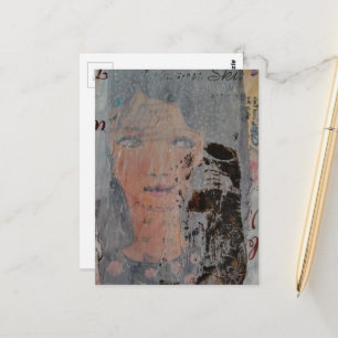 abstraktes Collage mit Gesicht und Skelett Postkarte