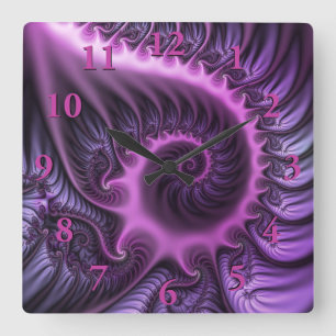 Abstraktes Cooles Rosa Lila Fraktal Quadratische Wanduhr